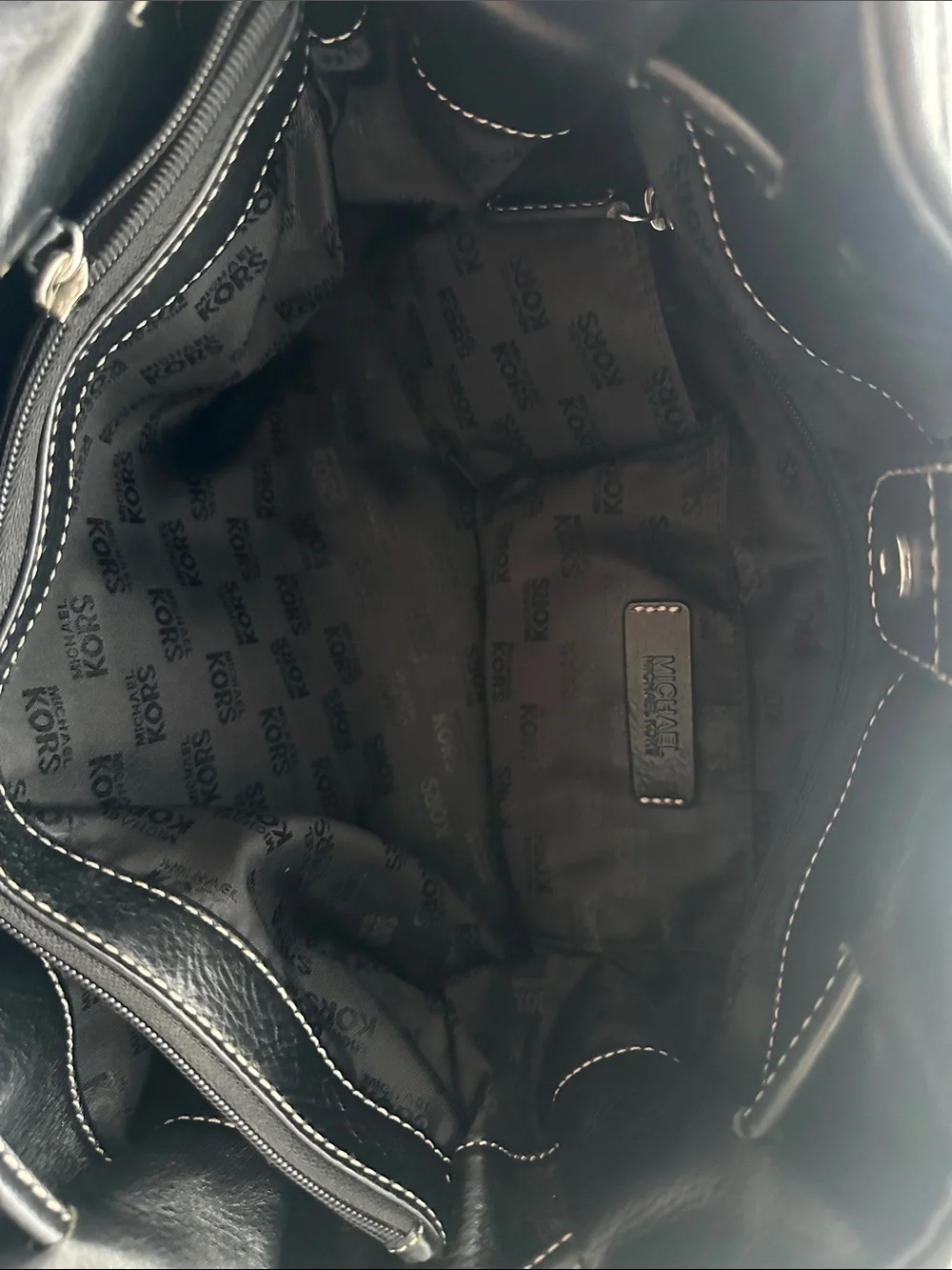 Michael Kors Black and Beige MK Logo Satchel